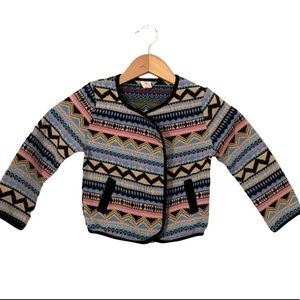 Geo Print Blue Striped Girls Blazer Jacket 3/4T